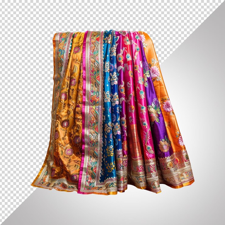 PSD vestido de sari aislado sobre un fondo blanco transparente