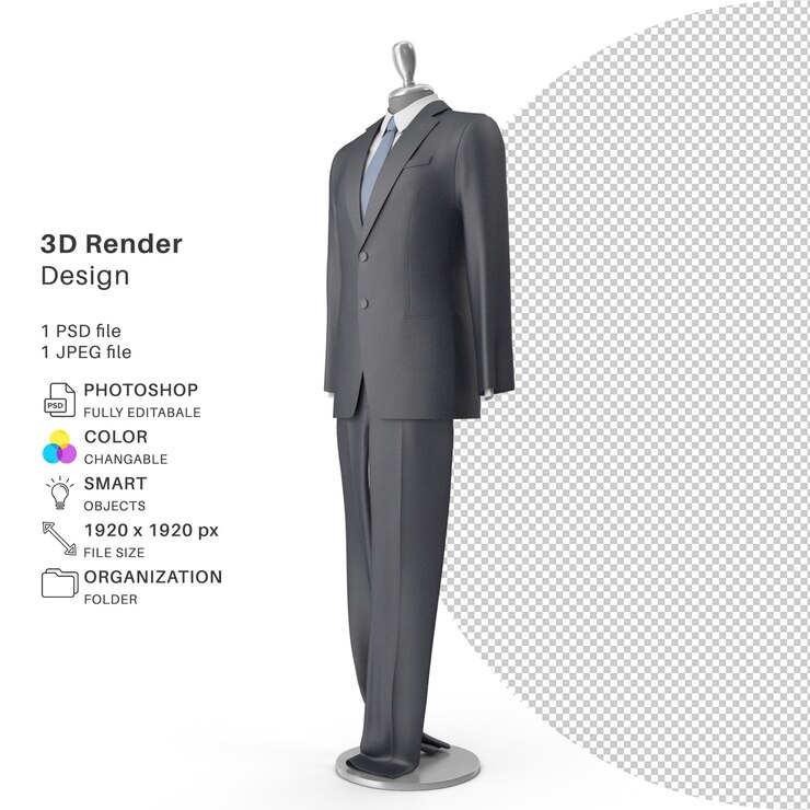 PSD vestido simulado de sala de exposición realista para hombre archivo psd de modelado 3d