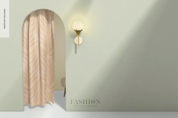 Vestidor con perspectiva de maqueta de cortina abierta