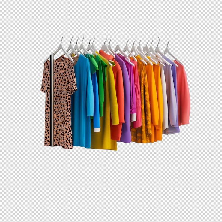 PSD vestidos de colores colgados en un estante