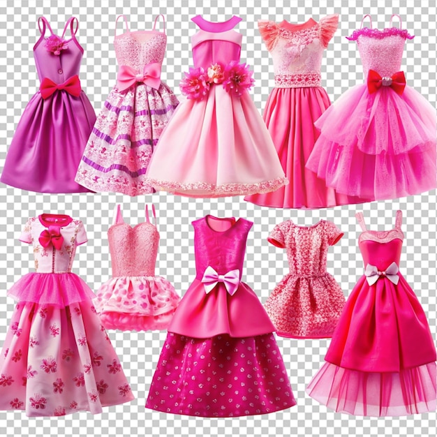 PSD vestidos de barbie cor-de-rosa em fundo transparente