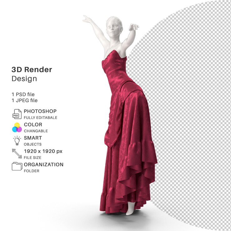 PSD vestidos realistas em manequins femininos modelagem 3d arquivo psd