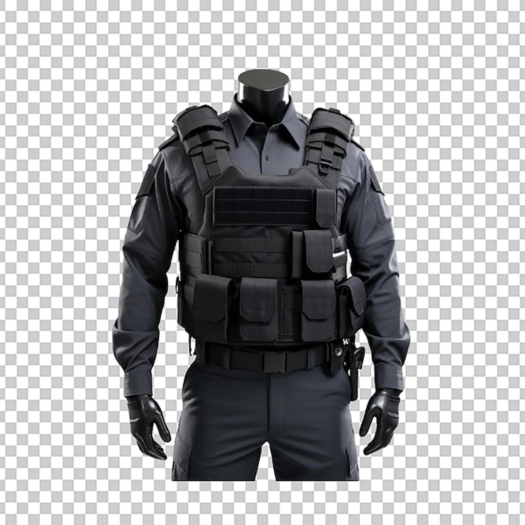 PSD vesto de protección de seguridad de cuerpo de protección negra vesto de seguridad uniforme de equipo táctico png isolado en bg