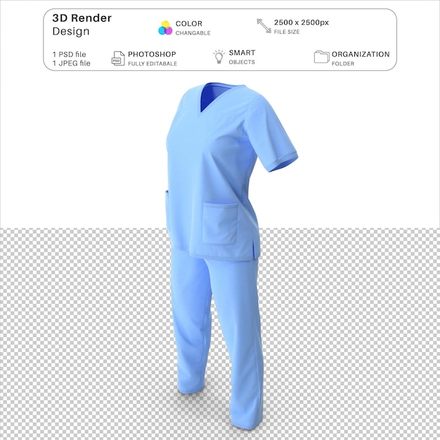 PSD vestuário de cirurgiã feminina modelagem 3d arquivo psd