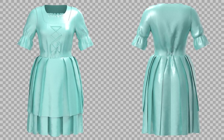 PSD vestuário renascentista de azul azul com mangas enroladas e modelo de saia plissada