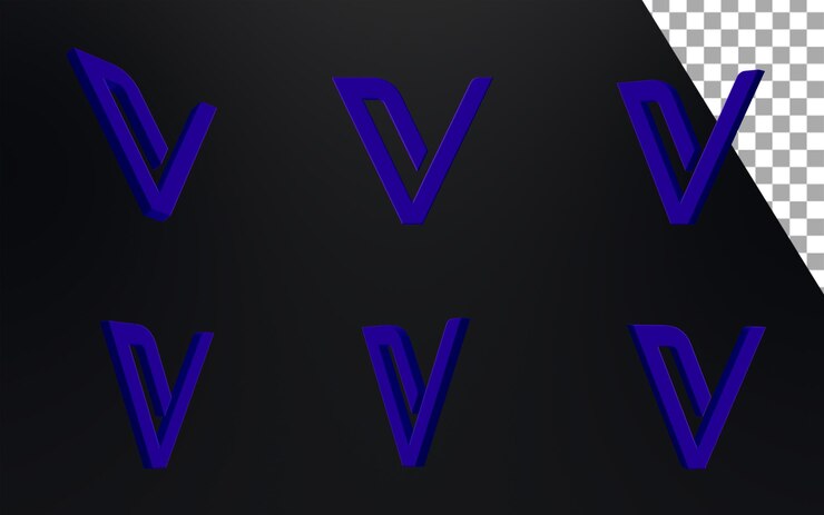 PSD vet vechain logotipo creativo conjunto 3d render ilustración moneda oscura token criptomoneda logotipo icono