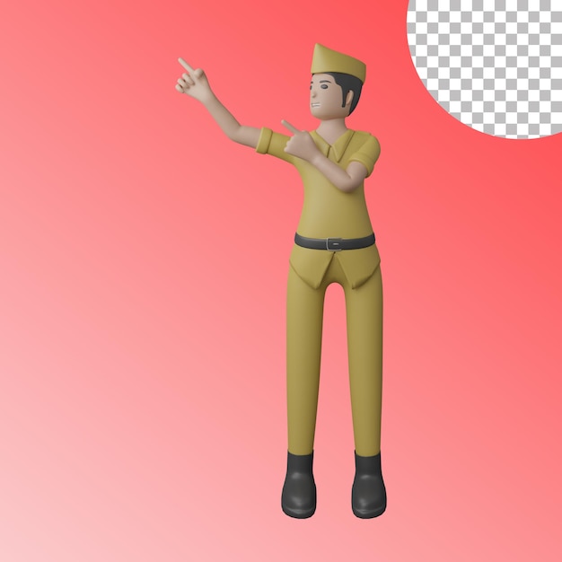 veterano 3d apuntando hacia arriba a la derecha