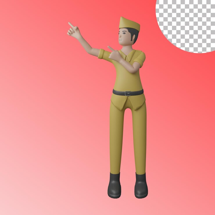 veterano 3d apuntando hacia arriba a la derecha