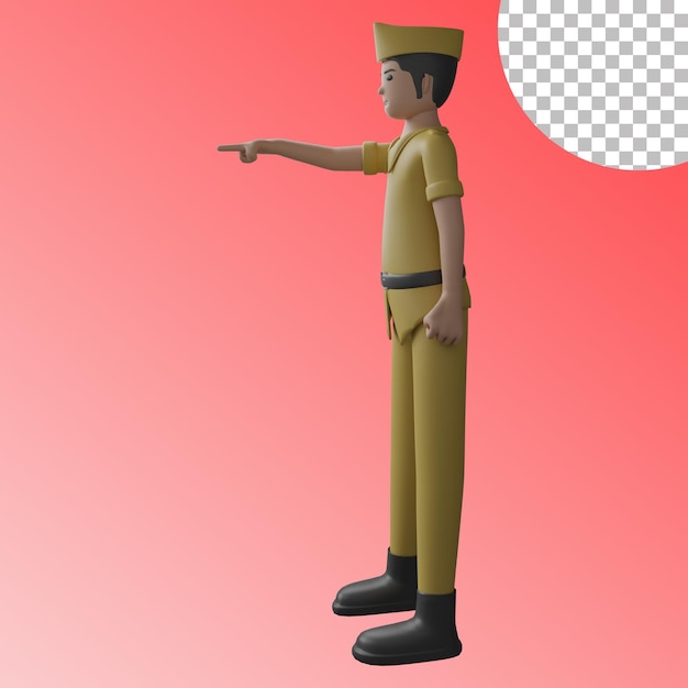 veterano 3d desde el lado apuntando hacia adelante
