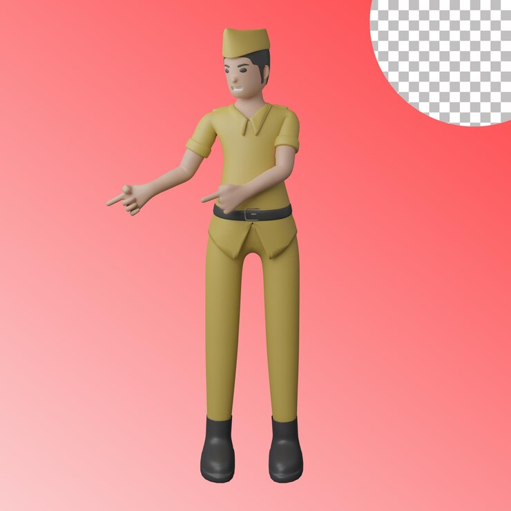 veterano 3d que señala abajo a la derecha