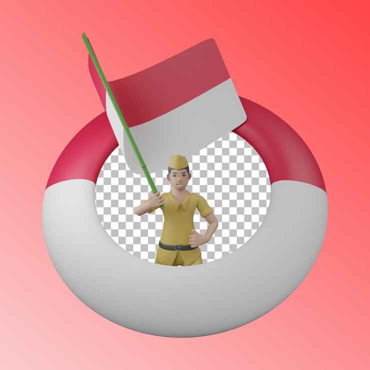 veterano de pie en el marco de la bandera ondeante