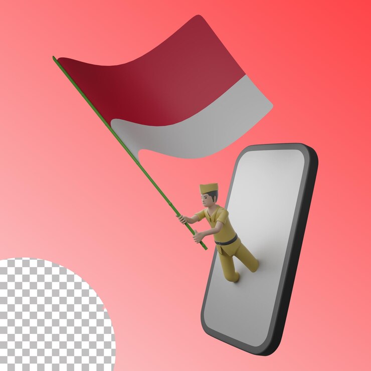 Los veteranos 3d aparecen ondeando banderas desde el teléfono inteligente