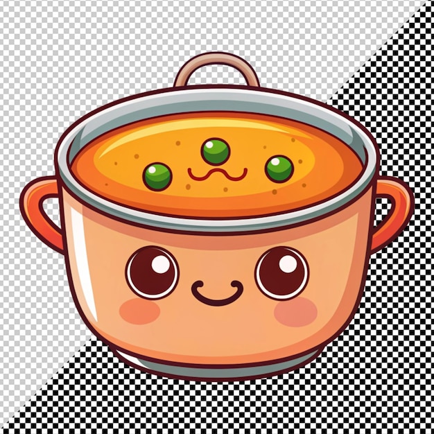 PSD vetor de panela de sopa kawaii em fundo transparente