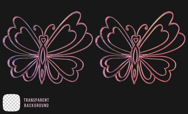 Vetro a dispersione Psd y2k forma astratta di farfalla rendering 3D