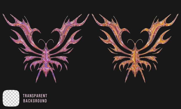 Vetro a dispersione Psd y2k forma astratta di farfalla rendering 3D