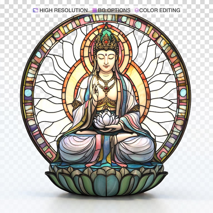 PSD vetro colorato guanyin bodhisattva su lotus design