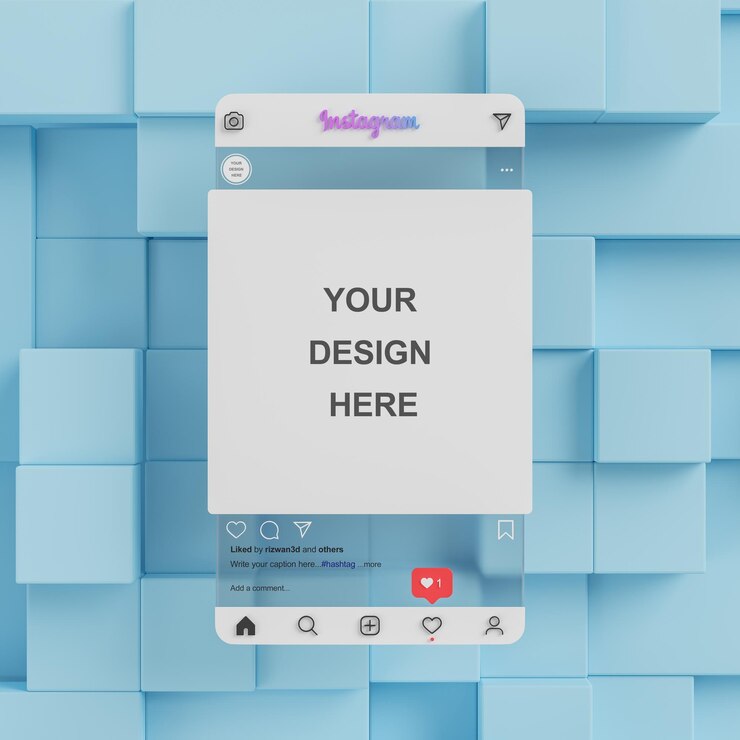 Vetro trasparente Instagram social media post presentazione mockup sfondo blu 3d render