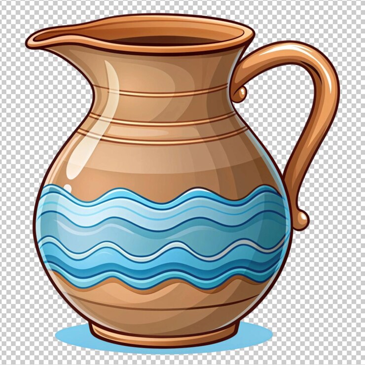 PSD vettore di cartone animato di vaso d'acqua disegnato a mano isolato su sfondo trasparente