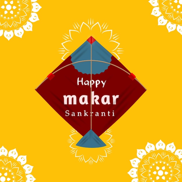 Vettore gratuito Happy Makar Sankranti Big Kite con vetore di sfondo giallo