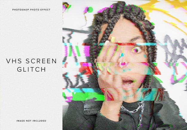 VHS-Bildschirm-Glitch-Fotoeffekt-Mockup