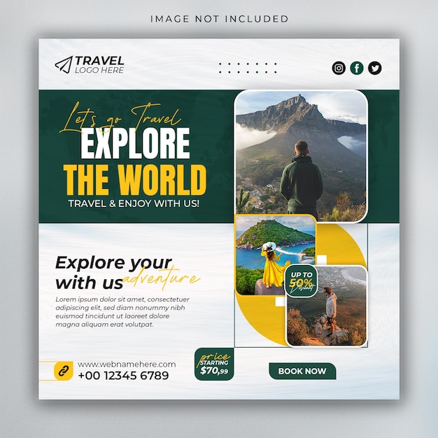 Viagem férias férias mídias sociais instagram post ou turismo praça web banner modelo