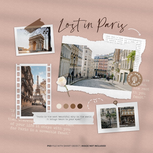 Viagem paris conjunto de molduras para fotos mockup moodboard