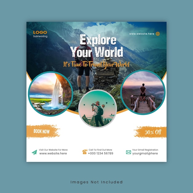 Viagens de férias, viagens ou postagem de viagens de praia de verão ou design de modelo de banner da web.