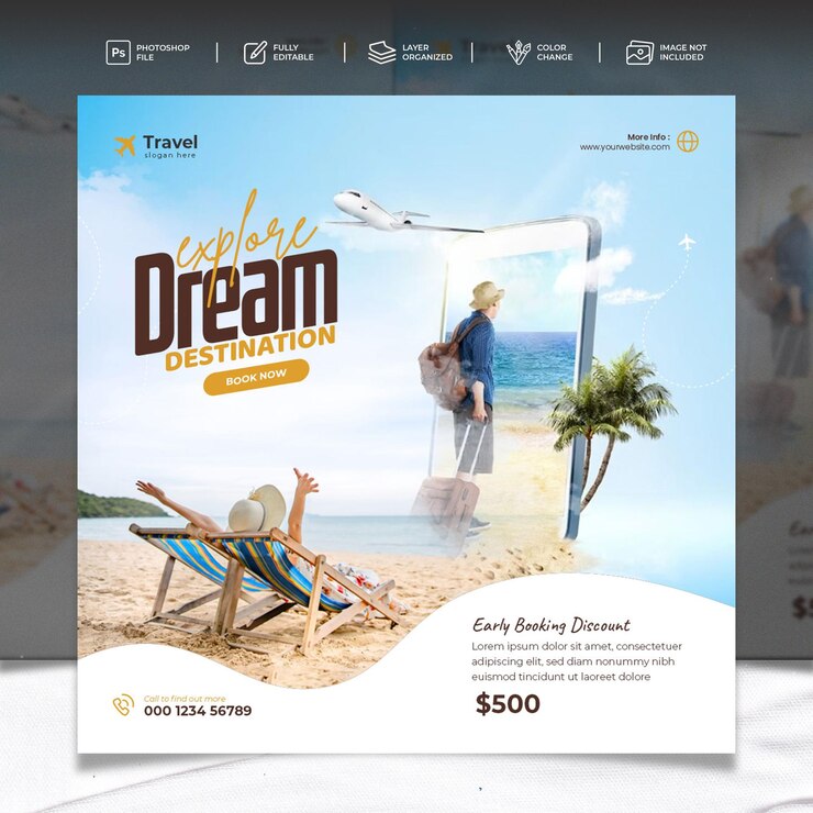Viaggia nel posto dei tuoi sogni Progettazione di post su Instagram