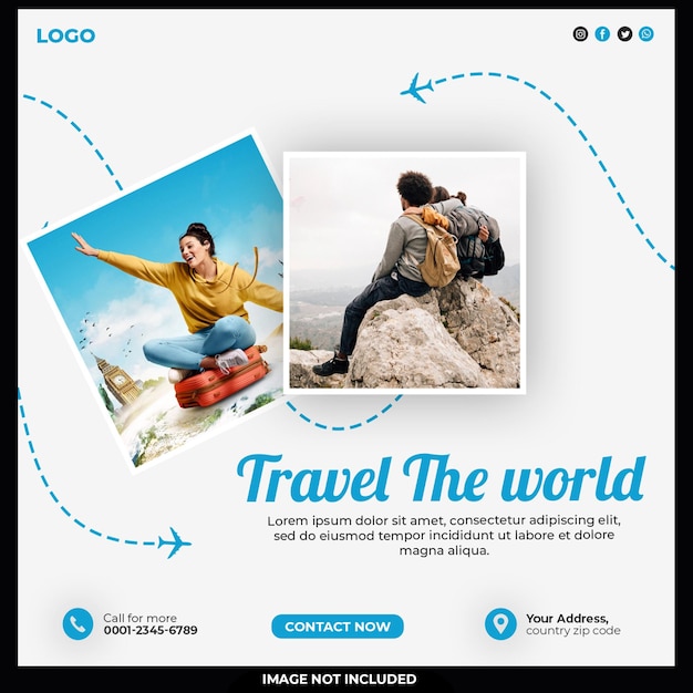 Viaggiare il mondo modello di post sui social media