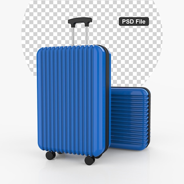 Viaggiatore valigia blu su sfondo colorato isolato