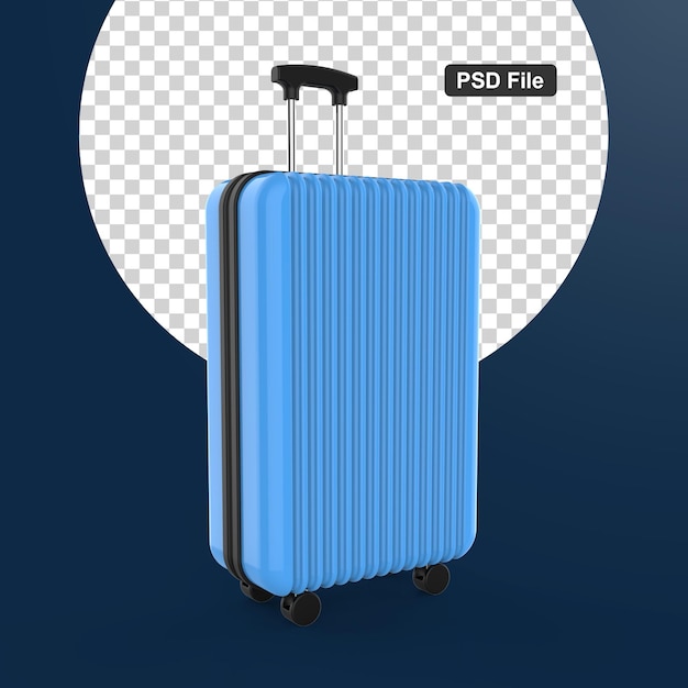 Viaggiatore valigia blu su sfondo colorato isolato