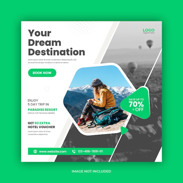 Viaggio vacanza vacanza Post Instagram o modello di banner per social media