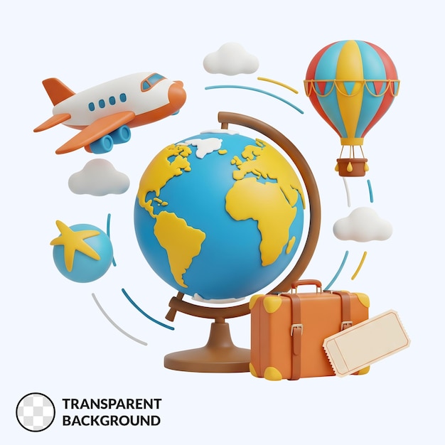 Viajar ao redor do mundo Ilustração de desenho animado 3D