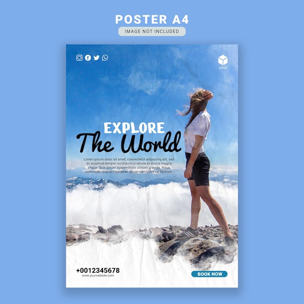 Viajar Explore o modelo de cartaz de céu azul do mundo