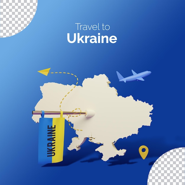 PSD viajar a ucrania con mapa de renderizado 3d