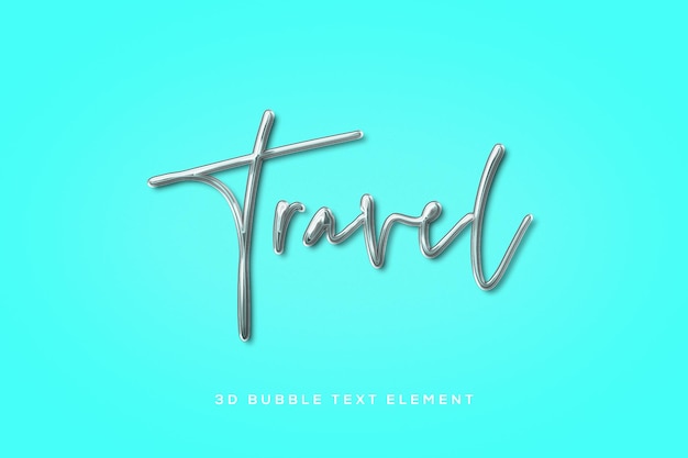 Viaje de burbujas de plata 3D Elemento de texto transparente editable Psd