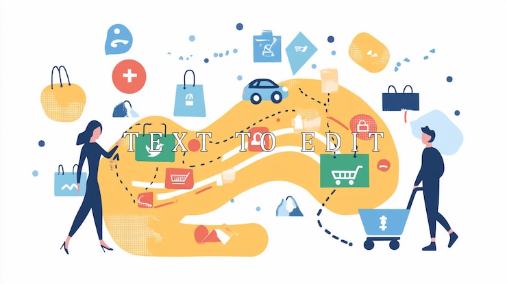 PSD viaje de compras en línea experiencia del cliente proceso de comercio electrónico marketing digital compradores camino de compra entrega bolsas de compras iconas de carrito personas