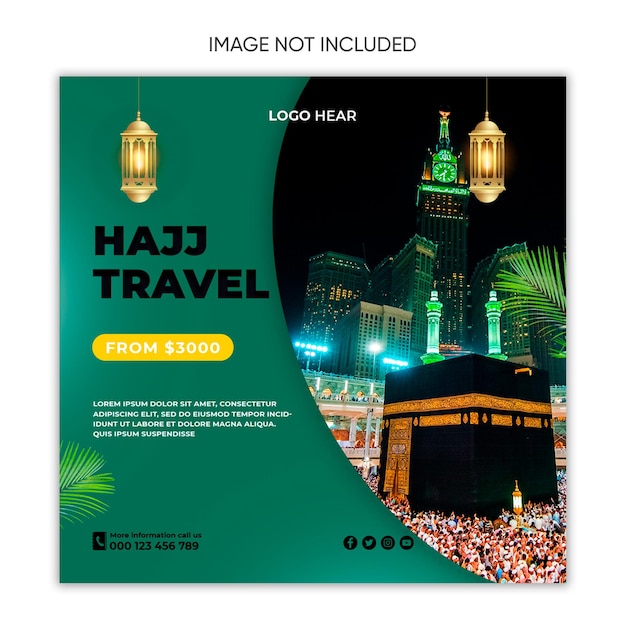 Viaje de hajj o umrah plantilla de publicación de redes sociales archivo psd