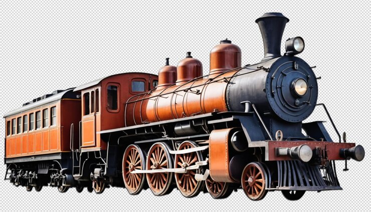 PSD viaje en tren vintage a través de paisajes
