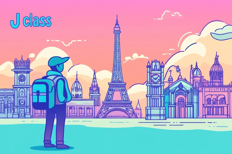 PSD un viajero mirando los monumentos europeos emblemáticos al atardecer