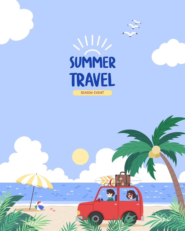 PSD viajes de verano aventura paseo en la playa