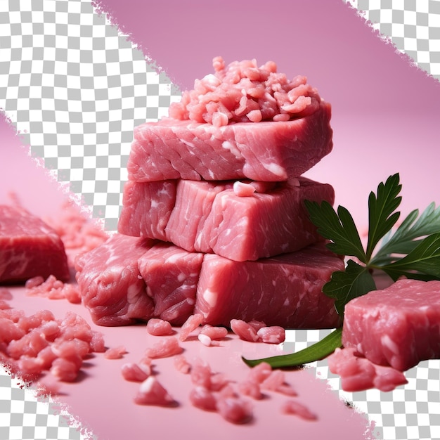 PSD viande de bœuf hachée et oignon coupé en cubes à fond transparent
