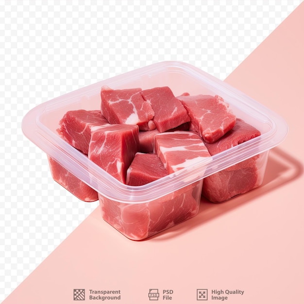 PSD viande crue sur fond transparent dans un récipient en plastique