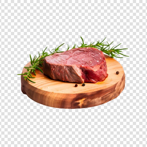 PSD viande crue sur une planche de bois sur un fond transparent