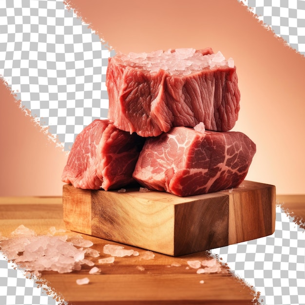 PSD viande partiellement cuite en cubes sur fond transparent