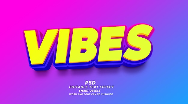 Vibes 3d effetto di testo modificabile modello PSD photoshop con sfondo carino