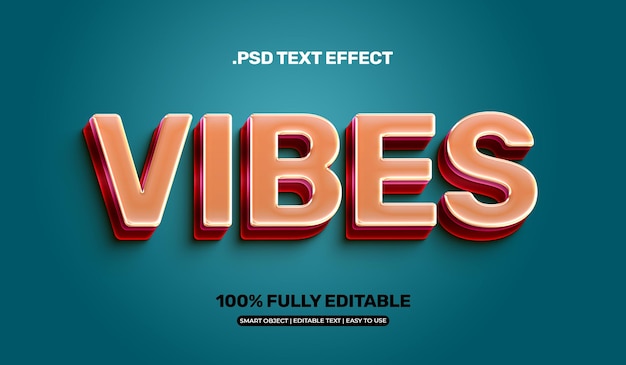Vibes design 3D Efeito de estilo de texto