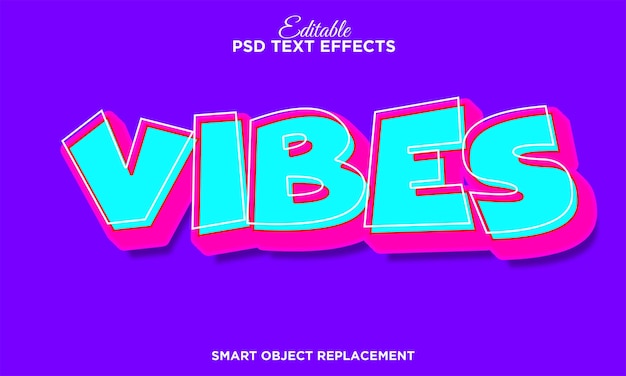 Vibes efecto de texto de arte pop retro