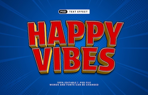 vibraciones felices efecto de texto editable con un estilo de texto divertido y disfrutar