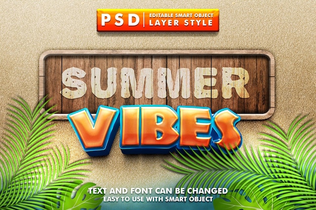 Vibraciones de verano efecto de texto 3d premium psd